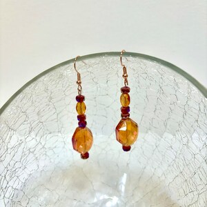 Golden Yellow and Red Iridescent Bead Handmade Dangle Earrings