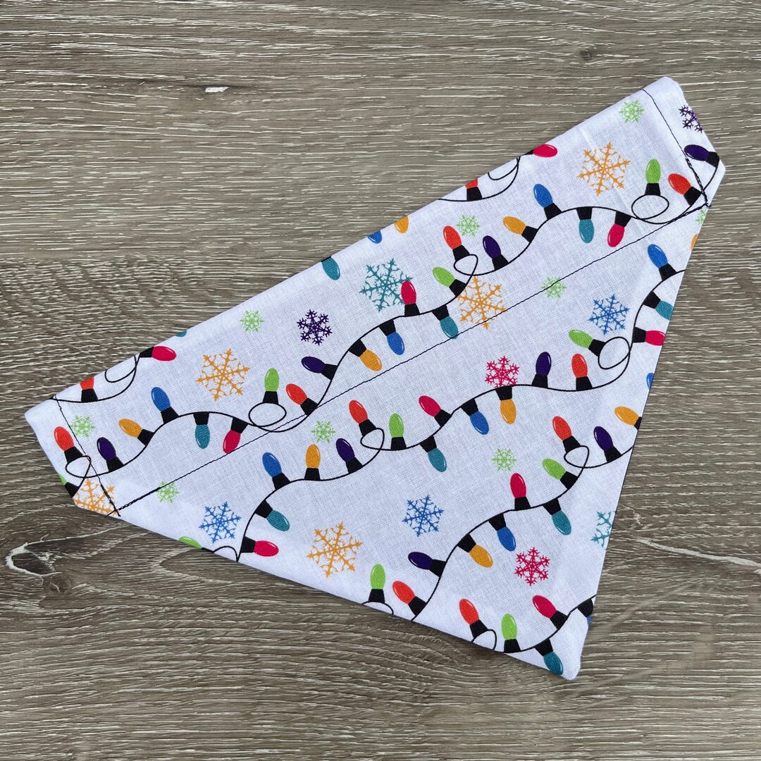 Christmas Lights Dog Bandana Over the Collar, Holiday Dog Bandana