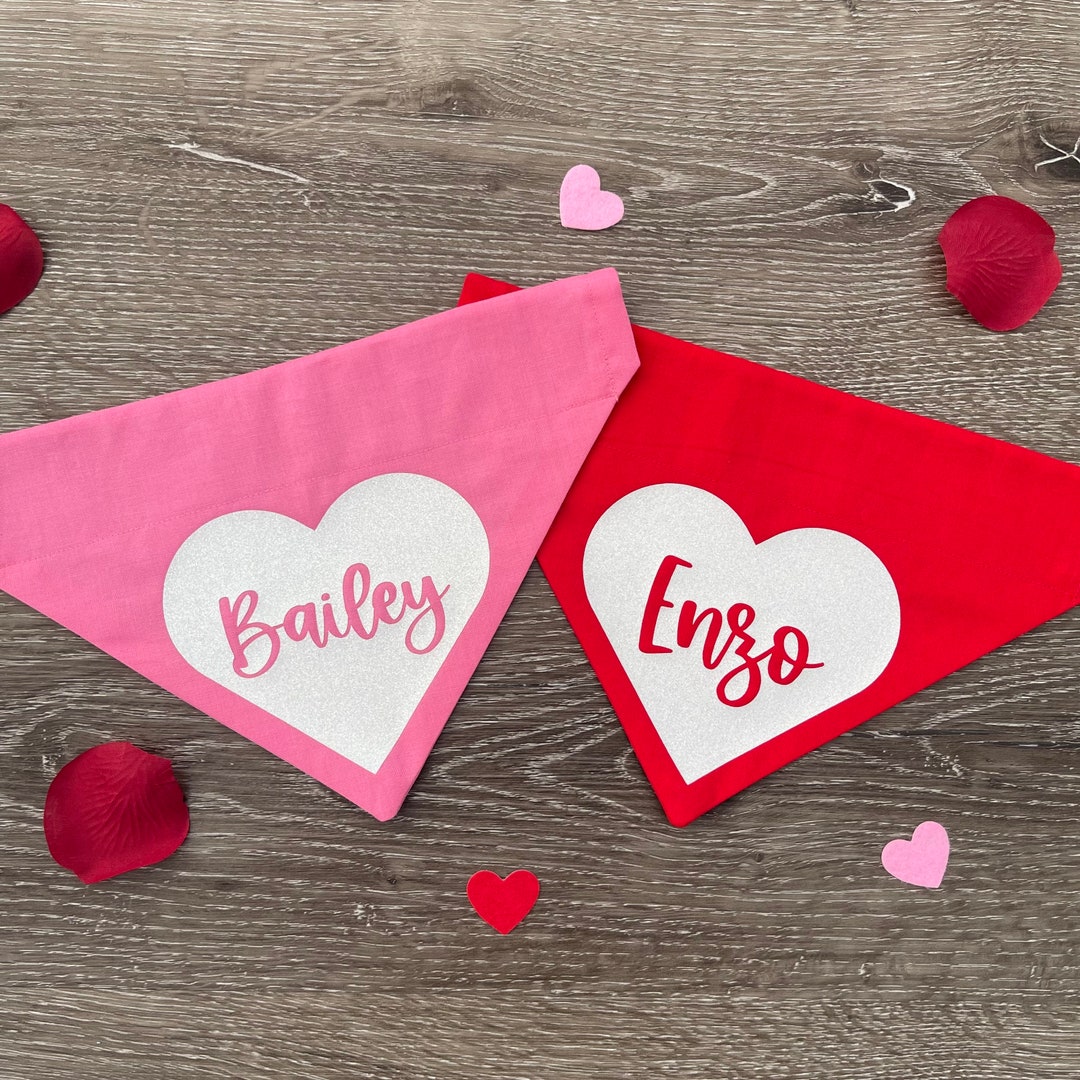 Personalized Valentines Day Dog Bandana Over the Collar, Heart Dog