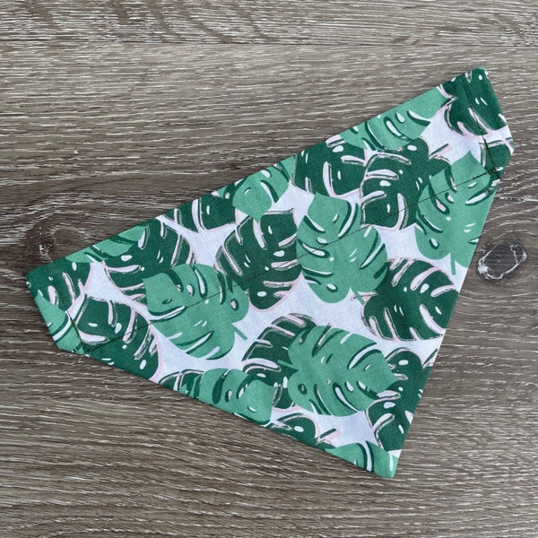 Palm Leaves Dog Bandana Over the Collar, green dog bandana, summer dog bandana, tropical dog bandana, cute dog bandana, summertime, dog love