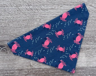 Navy Crab Dog Bandana Over the Collar, Summer dog bandana, beach dog bandana, ocean dog bandana, red crab, summer pet, nautical dog bandana