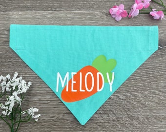 Easter Carrot Name Personalized Dog Bandana, Easter dog bandana over the collar, Custom Easter dog bandana, easter bunny dog scarf, carrot