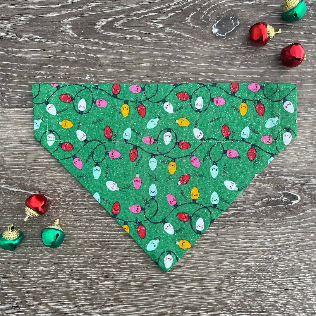 Christmas Lights Dog Bandana Over the Collar, Holiday Bandanas for Dogs