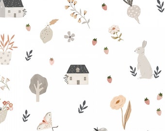 Fabric - House & Home "HAPPY HOME - WHITE"  Continuous Cut Premium Cotton Fabric by Poppie Cotton