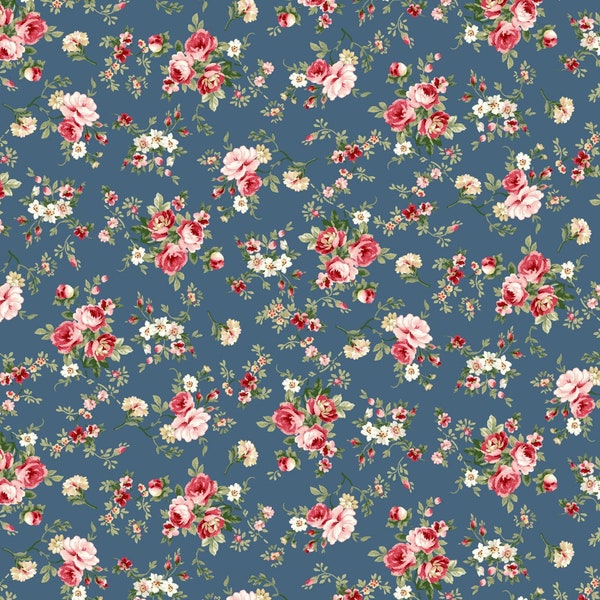 Fabric - AMERICAN BEAUTY "BLUE" by Maywood Studios - New!!!  Always continuous Cut For You!!!!!