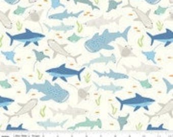 Fabric by the YARD - RIPTIDE - Sharks All Over - New!!!  Riley Blake Fabric