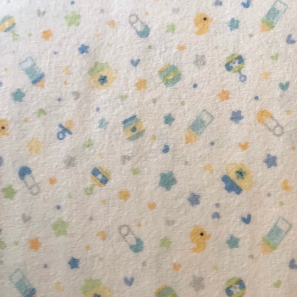 Flannel Fabric *Baby BOY BINKIES and BOTTLES White* 100% Premium Cotton Designer Flannel by Riley Blake Designs!  Continuous Cut Always!