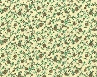 Fabric by the Yard - TINY Brown Floral on Cream - NEW