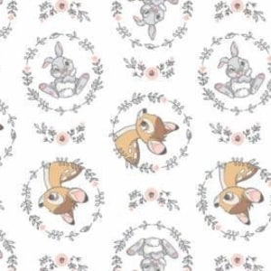 Flannel Fabric BAMBI & THUMPER on White - 100% Premium Cotton Flannel by Camelot Fabrics