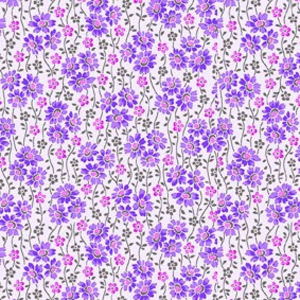 Fabric FLORAL CACHE PURPLE New! 100% Premium Cotton by Q T Fabrics & Always Continuous Cut For You!