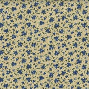 Fabric by the Yard - Vintage Look Tiny BLUE FLORAL on BEIGE!! New!!!