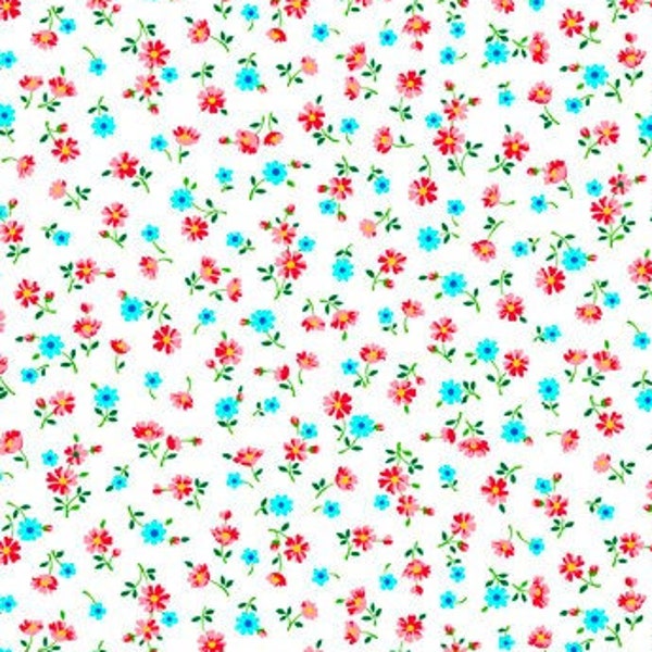 Fabric - New!!!  "FLORAL CACHE"  WHITE - 883-Z Mini Spaced Floral - Always Cut Continuous 4U!