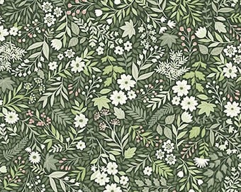 Fabric FOXWOOD *DARK SAGE Floral 017 G* by Makower U K - 100% Premium Cotton - New Gorgeous Collection - Always Continuous Cut!