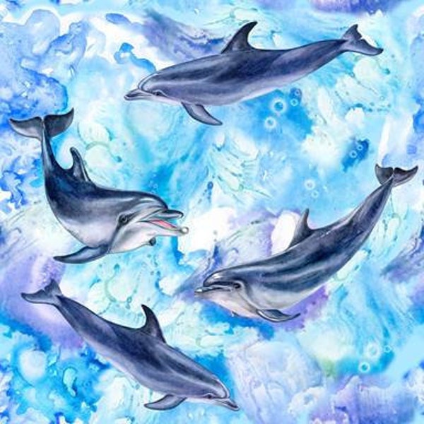 Fabric by the Yard - "FLIPPER" Dolphins  ****  ALL OVER!!!  New!!
