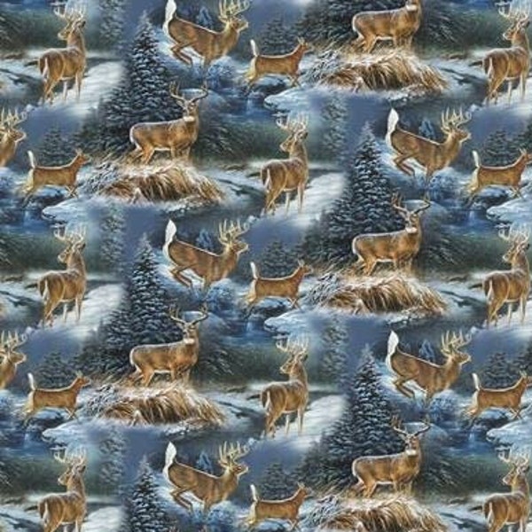 Fabric by the YARD - Whitetail Deer All Over - Wintergreen NEW !!!