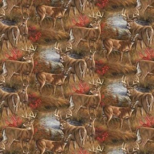 Fabric by the YARD - SALE !!  Amongst the Shadows Whitetail Deer Cotton Fabric! New!!!
