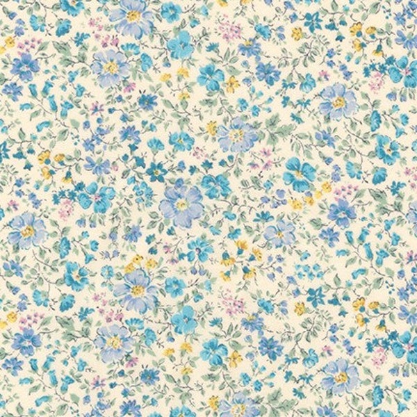 Fabric - Sevenberry Petite Garden Lawn - "BLUE" - Vintage Look Floral Fabric