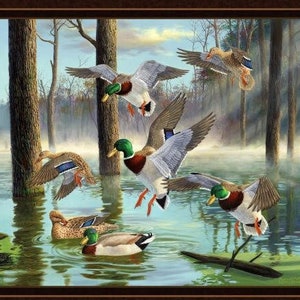 Fabric Panel **DUCKS** Beautiful DUCKS Fabric Panel 100% Premium Cotton - Digitally Printed - Gorgeous Mallard Ducks Family!!