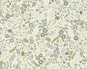 Fabric FOXWOOD *SAGE FLORAL 017 G Q* by Makower U K - 100% Premium Cotton - New Gorgeous Collection - Always Continuous Cut!