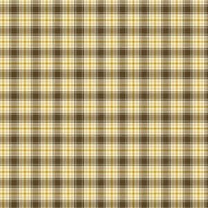 May include: A brown and beige plaid fabric with a subtle texture. The fabric has a repeating pattern of thin and thick stripes.