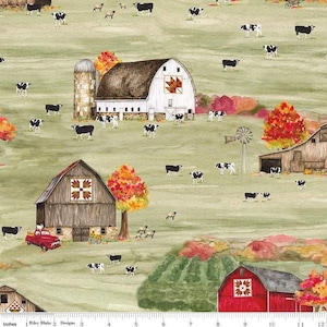 FALL BARN QUILTS Main Olive - 100% Cotton Fabric Continuous Cut For You - Riley Blake Designs New!!!!