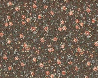 Fabric by the YARD - Calico Fabric NEW Vintage Look / Brown Floral