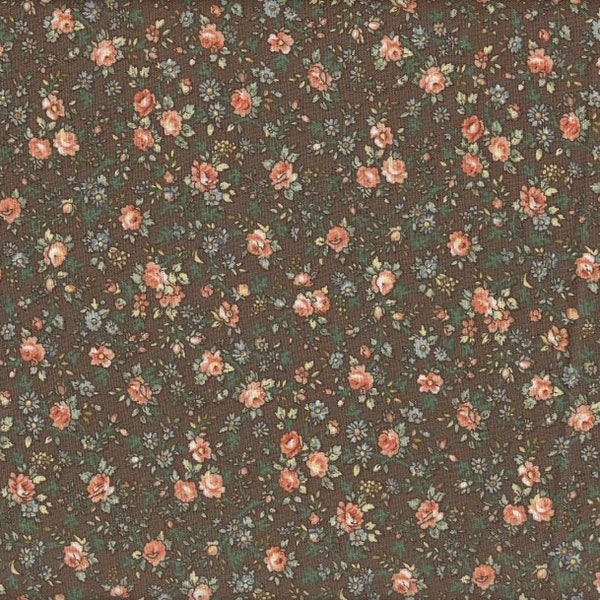 Fabric by the YARD - Calico Fabric NEW Vintage Look / Brown Floral