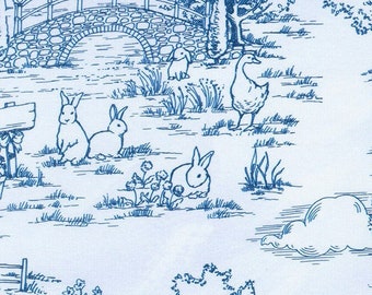 what is a paper dress Fabric BUNNY LANE *SKY* Beautiful Blue Toile by Briar Hill Designs - Wishwell Fabrics Premium Cotton Always Continuous Cut For You!!