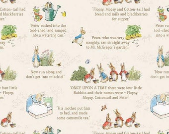 Fabric *The Tale of PETER RABBIT* Text Cream C14701-Cream - 100% Cotton Quilting Fabrics by Riley Blake Designs - New and Sew Sweet!!!
