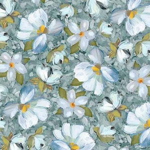 Fabric *JOYFUL GARDEN*  DAISY Chambray #31868 by Quilting Treasures Always Continuous Cut for You!!