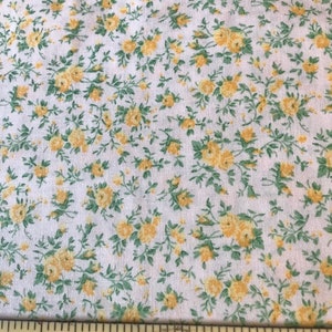 Fabric - YELLOW FLORAL - Light Weight Cotton - Vintage Feel - Continuous Cut Always - New - Cut From Bolt - Pet Free Shop #10 Yellow
