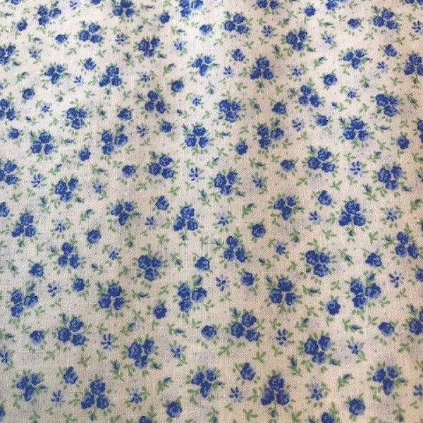 Fabric - BLUE FLORAL - Light Weight Cotton - Vintage Feel - Continuous Cut Always - New - Cut From Bolt - Pet Free Shop #15 BLUE Floral