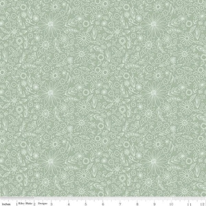 Fabric HOMEMADE *Outlined FLOWERS SAGE C13722* New 100% Premium Quilting Cotton by Riley Blake Designs - Always Continuous Cut!