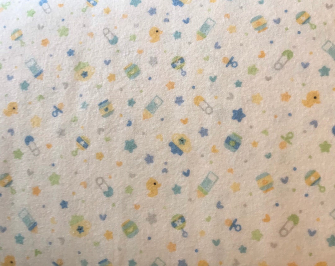 Flannel Fabric baby BOY BINKIES and BOTTLES White 100 Premium Cotton