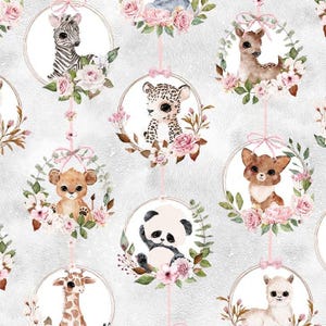 Fabric ANIMAL BABIES *BABY Flowers* D C 11623-Gray-D 100% Premium Cotton by Michael Miller Fabrics and Always Continuous Cut For You!!