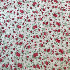 Tissu - FLEURS ROUGES - Coton léger - Effet vintage - Coupe continue - Neuf - Coupé au boulon - Animaux de compagnie n° 10 RED