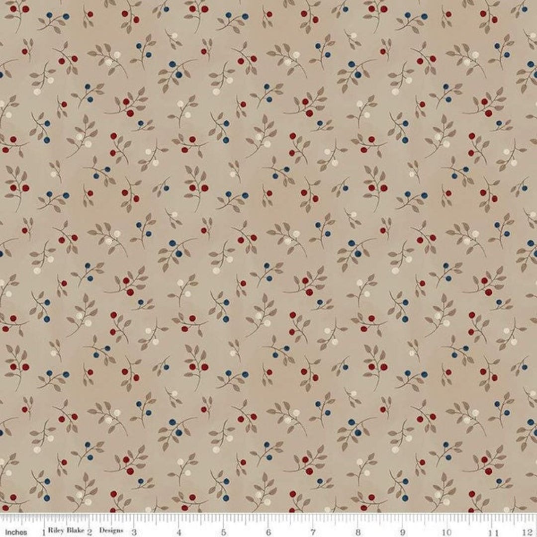 Fabric HUCKLEBERRY Saltbox Sprigs ALMOND C14356 100 Premium Cotton by Riley Blake Designs