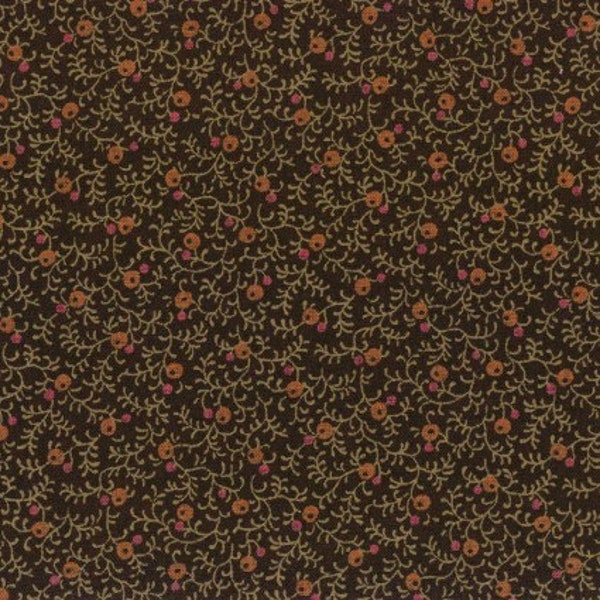 Fabric - Tiny VINE and FLORAL *BROWN* by Handworks Patchwork Collection 100% Cotton Made in Japan - New!!!