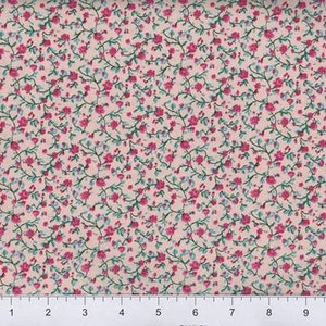 Fabric - Tiny PINK & WHITE Calico Floral with Light Teal Leaves - New!!! Continuous Cut For You!!