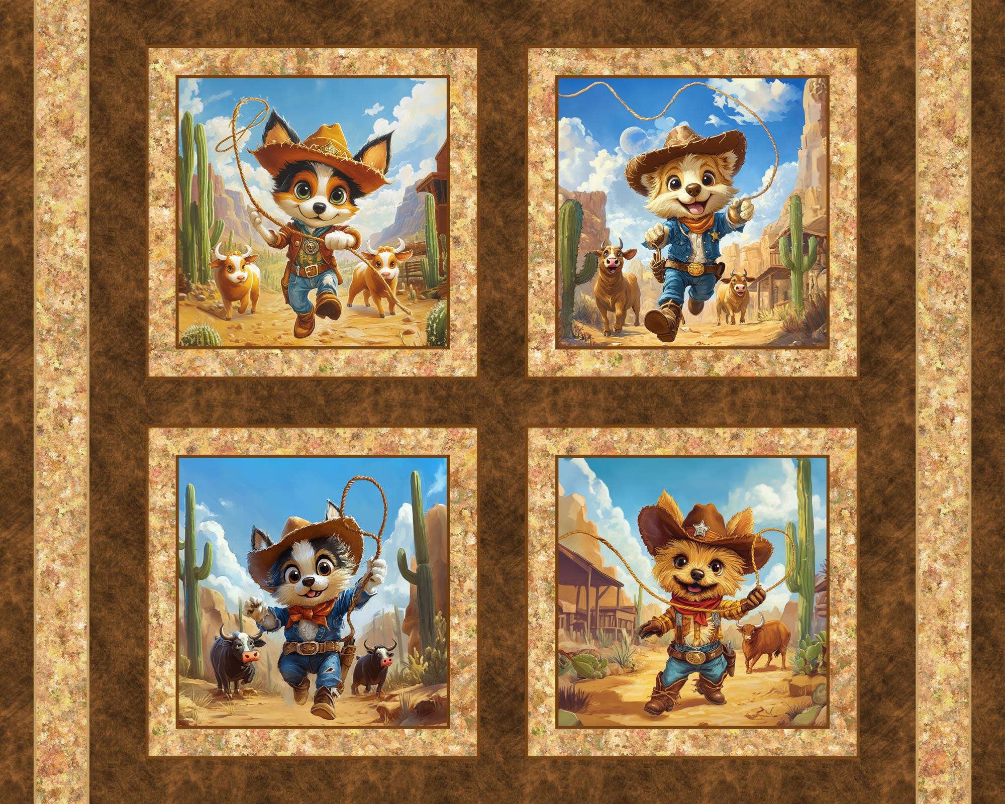 Panel Cowboy Fabric Panel *THE COWBOYS* PUPPY Pillow Panels New!!! Adorable Sweet ...