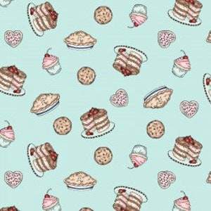 Fabric &quot;Happiness is Homemade&quot; - Sweets All Over - AQUA - MAYWOOD Studios NEW!!!