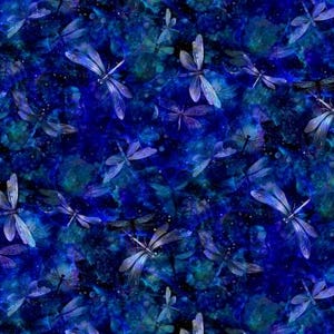 Fabric DRAGONFLY ILLUSION *NIGHT Tossed Dragonflies & Spots - O H M Y!! 100% Premium Cotton by Timeless Treasures and Always Continuous Cut