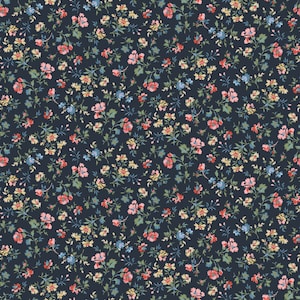 Fabric "LOVELY BUNCH" Tossed Floral NAVY 272N - Gorgeous New Collection 100% Premium Cotton by Maywood Studios.  Always Continuous Cut!