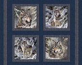 Fabric Panels *SNOWBOUND WOLVES on Blue* Pillow Panels - New!! 100% Premium Cotton Gorgeous Digital Prints