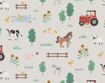 Flannel Fabric *ON THE FARM* Off White F16795 - 100% Premium Designer Flannel by Riley Blake Designs and Always Continuous Cut Per Order
