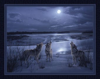 Fabric Panel *MOONSONG STUDY* WOLVES - New!! 100% Premium Quilting Cotton - Gorgeous New Fabric Panel!!