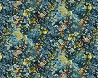 Fabric BLUEBIRDS *AWAKENINGS* FOLIAGE Navy #3527-77 - Always Continuous Cut for You!!