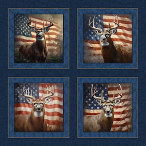 Fabric Panels *ALL AMERICAN BUCKS on Blue* New!! Pillow Panels #1202 - 100% Premium Cotton Gorgeous Digital Prints