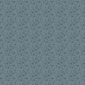 May include: A seamless pattern with a dense arrangement of small, stylized flowers in varying shades of blue-grey. The floral elements are evenly distributed, creating a consistent, textured appearance. The design has a vintage or cottagecore aesthetic, suitable for fabric or wallpaper.