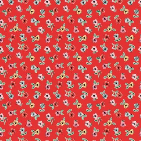 Fabric *HOME SWEET HOME*  Cheery Florals Red 24465 - New! - 100% Premium Cotton by Poppie Cotton - Always Continuous Cut For You!